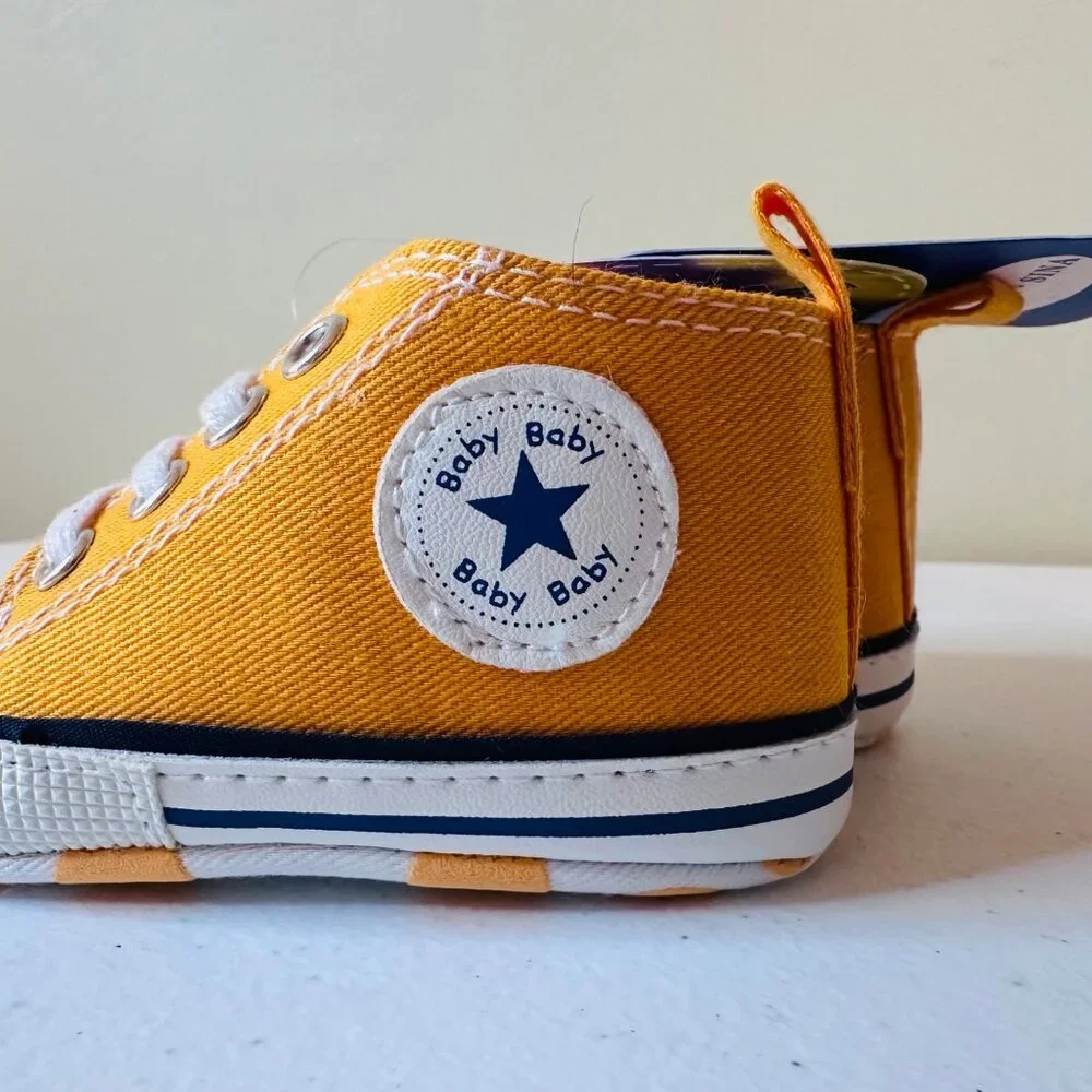 Baby High Top Sneakers Shoes Orange Canvas Sneakers Baby Size 1 Polka Dot Sole